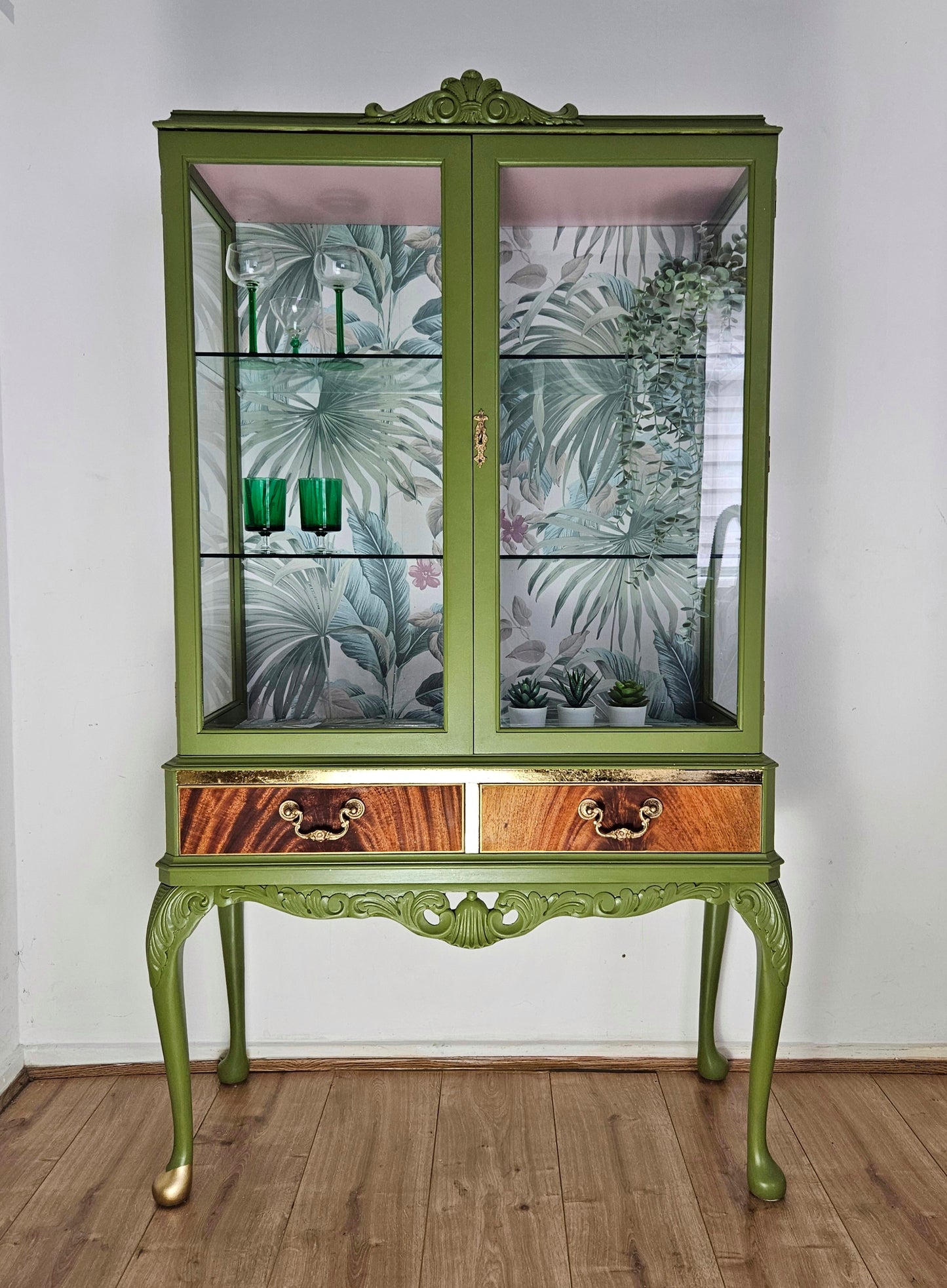 Vintage botanical green cocktail cabinet