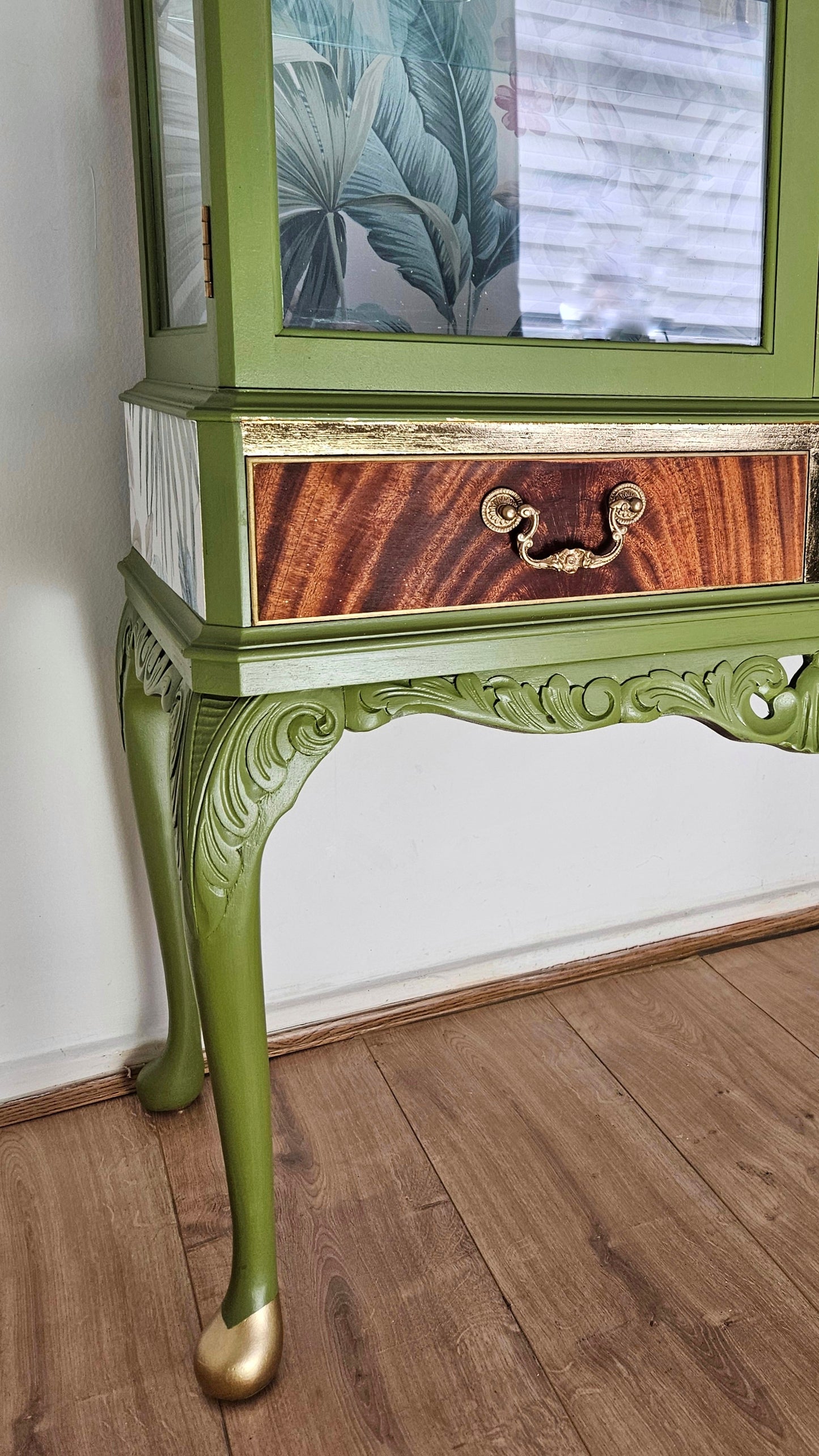 Vintage botanical green cocktail cabinet