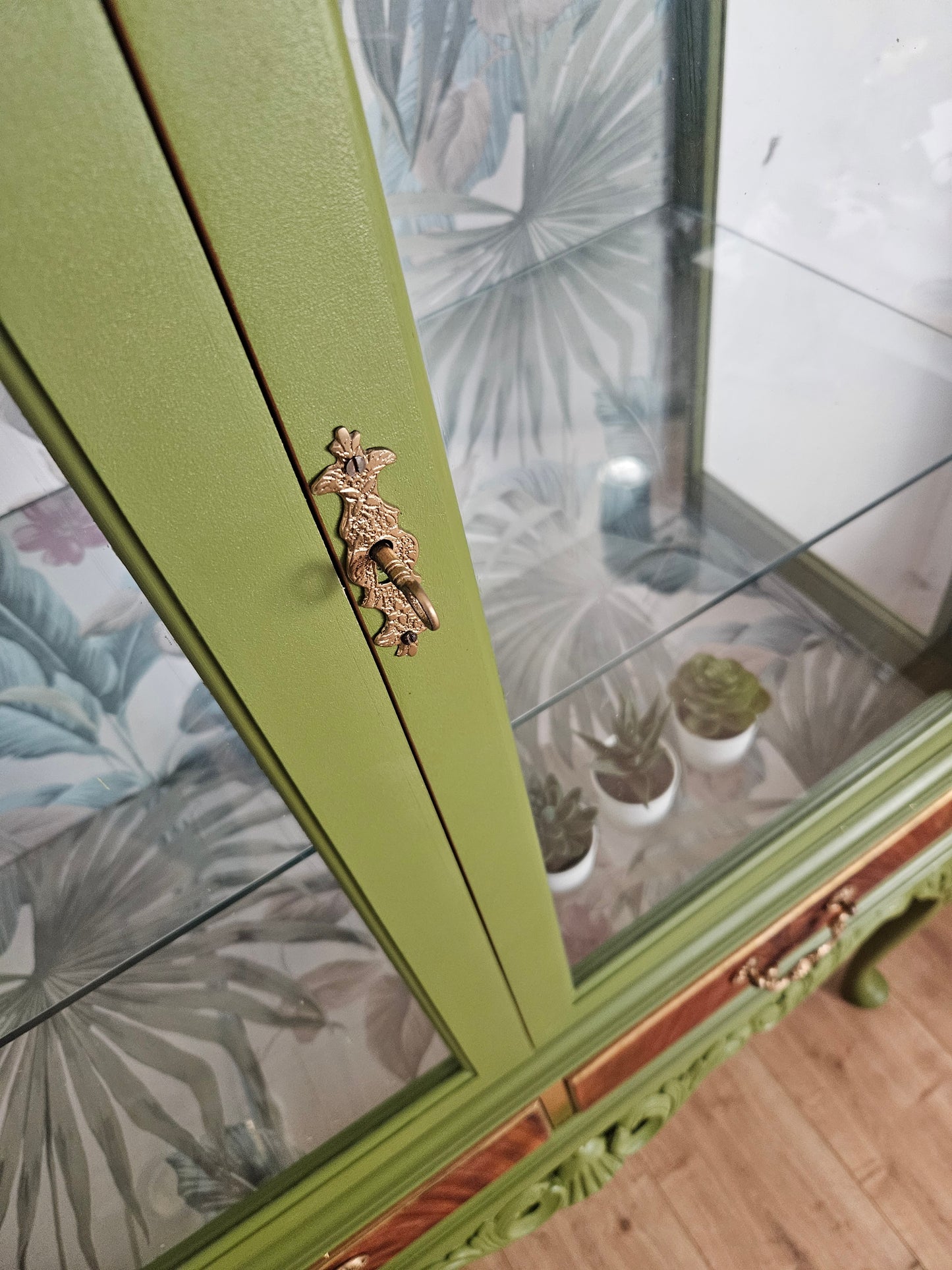 Vintage botanical green cocktail cabinet