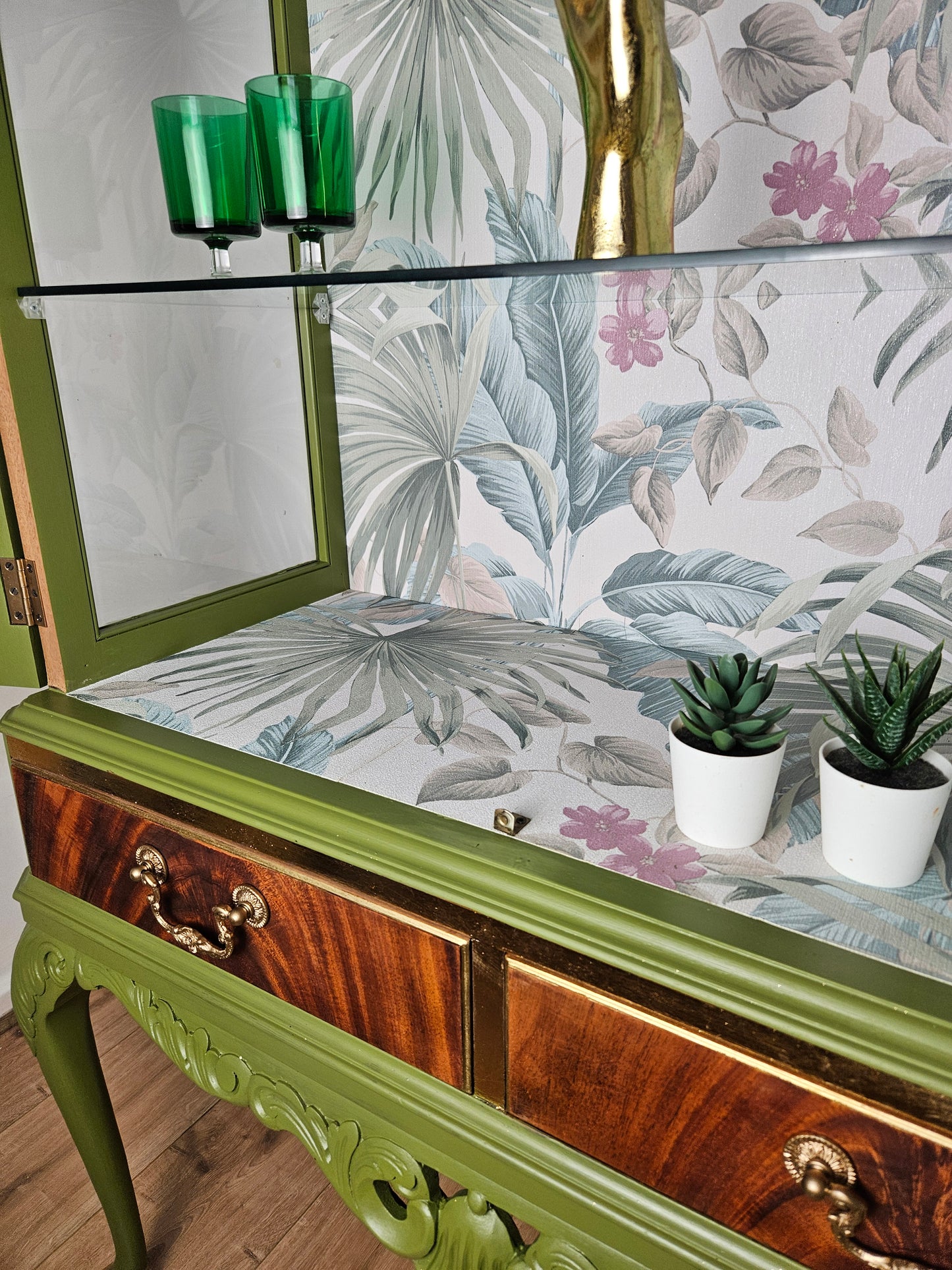 Vintage botanical green cocktail cabinet