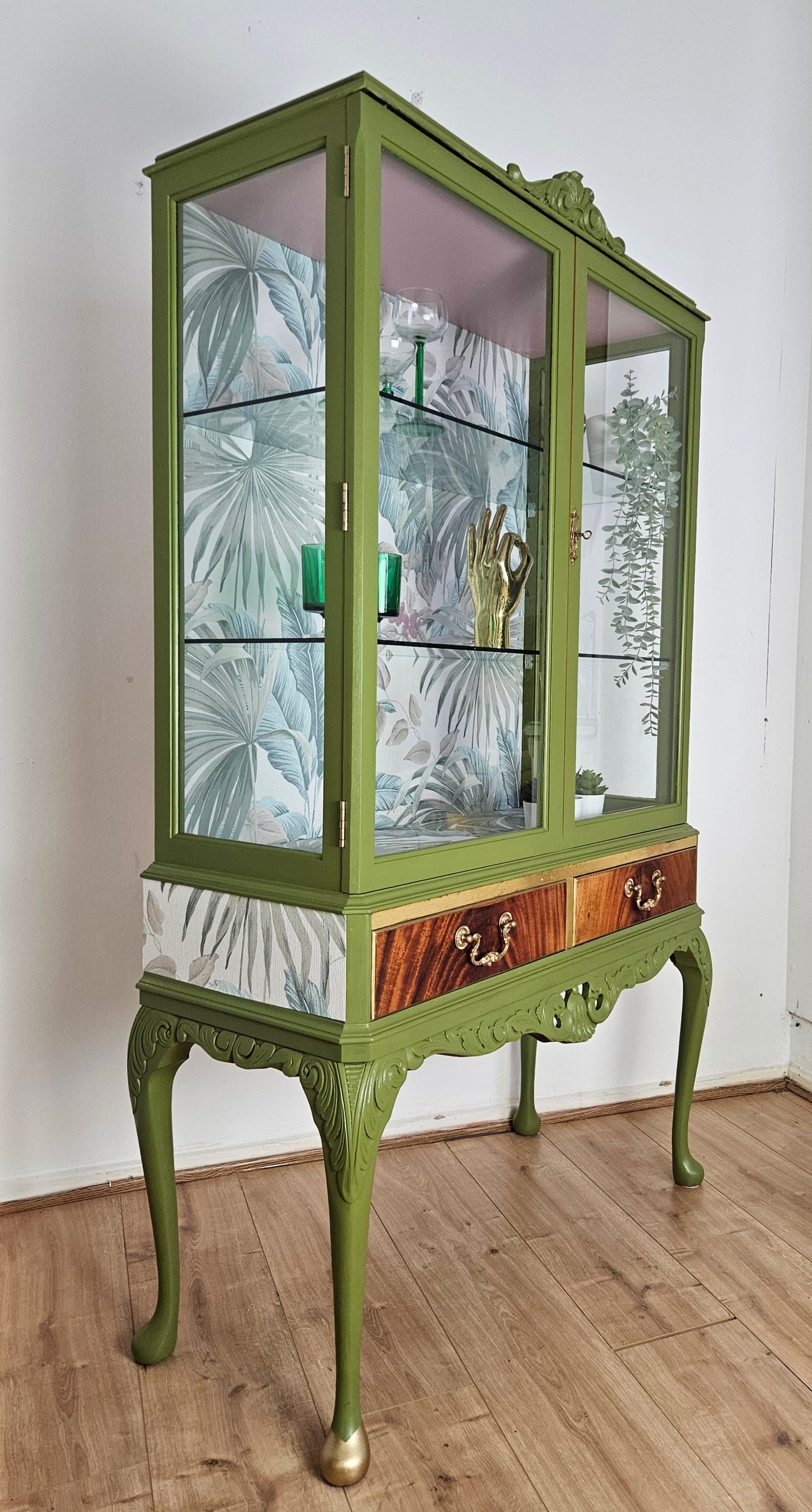 Vintage botanical green cocktail cabinet