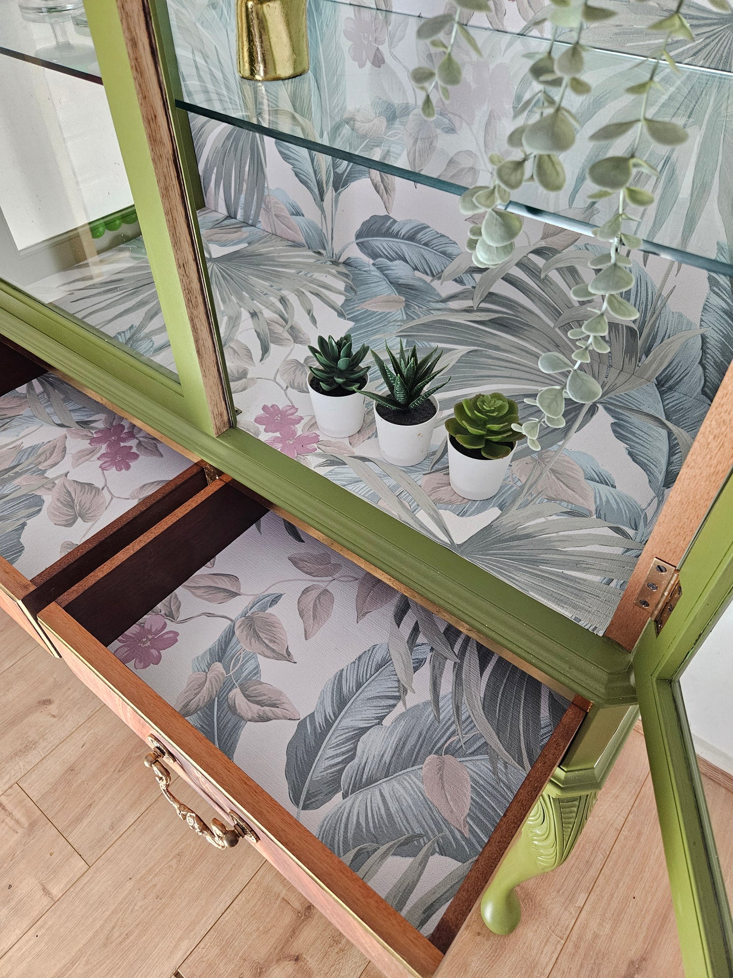 Vintage botanical green cocktail cabinet